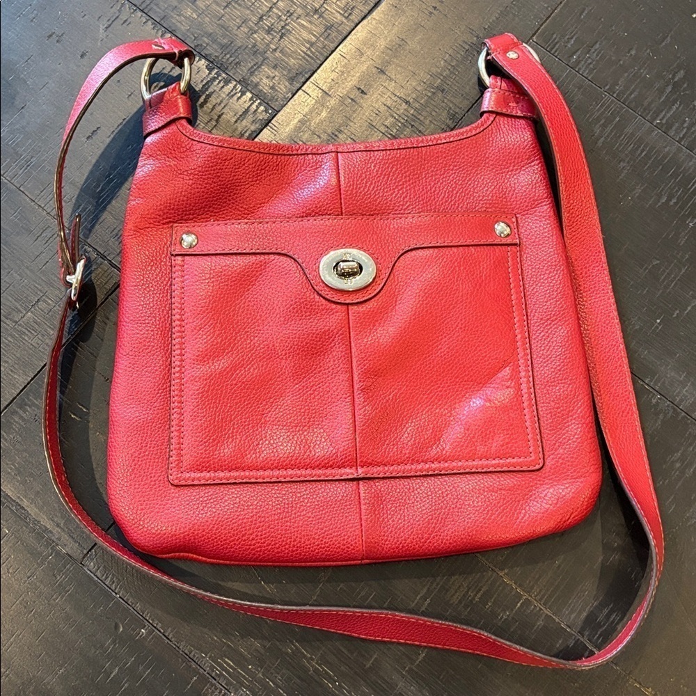 Coach Penelope Pebbled Leather Red 'Hippie' Crossbody Bag Shoulder Purse F16533